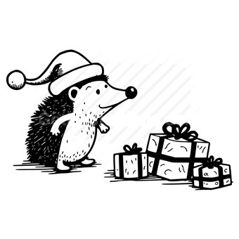 hedgehog, santa hat, presents, gifts, christmas, festive